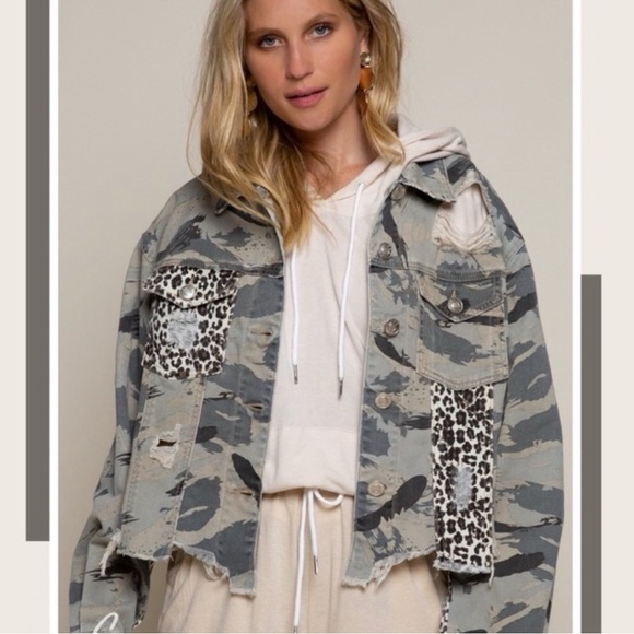 POL camo leopard distressed denim jacket size Large - Picture 2 of 7